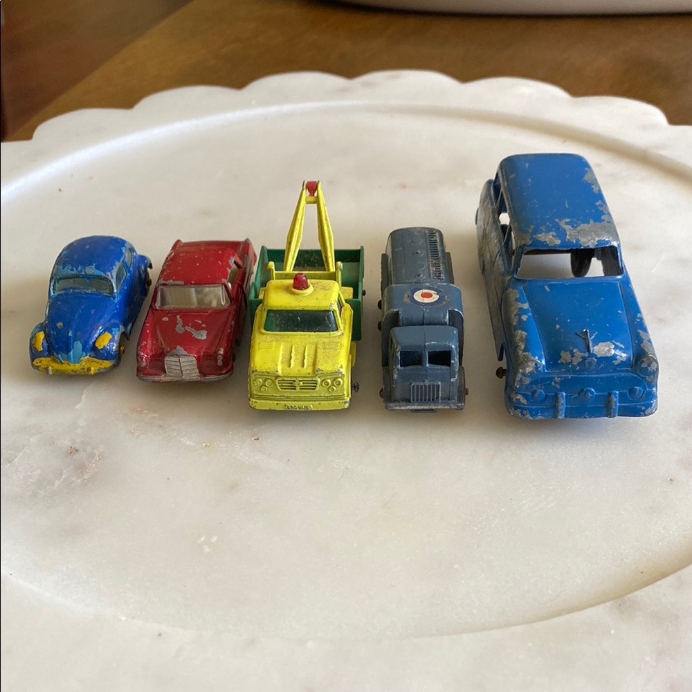 Vintage Matchbox & Tootsie Toy Car Set - Blue, Red, Yellow